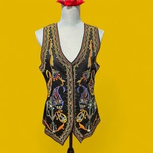 ATLAST & Co. 90s Bright & Bold Abstract Embroidered Gold Button Tie Back Vest M